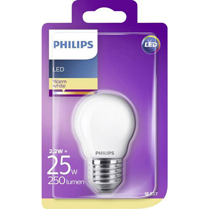 Afbeelding vergroten Philips LED lamp E27 2.2 watt 250Lm Kogel mat