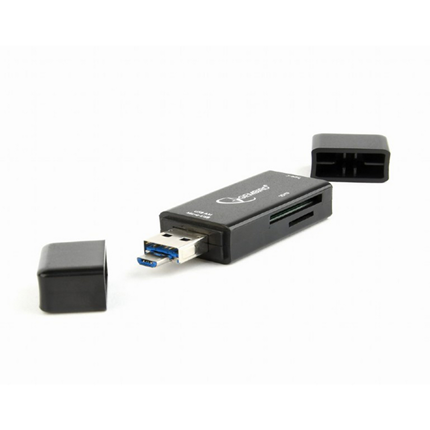 Afbeelding vergroten Gembird SDkaart lezer USB-A / Micro-USB / USB-C Zwart