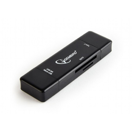 Afbeelding vergroten Gembird SDkaart lezer USB-A / Micro-USB / USB-C Zwart