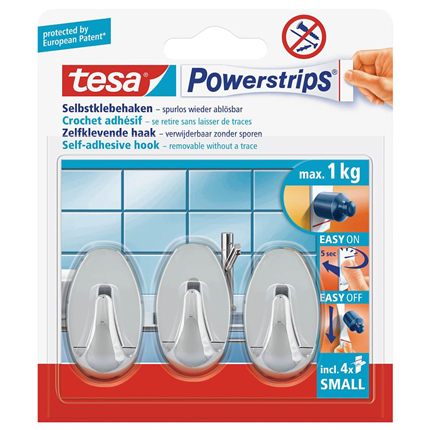 Afbeelding vergroten Tesa powerstrips haken small ovaal Chrome 57543
