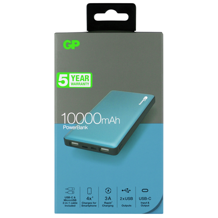 Afbeelding vergroten GP BATTERIES portable power bank M-serie 10000 mAh MP10MA teal