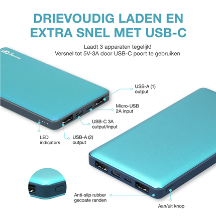 Afbeelding vergroten GP BATTERIES portable power bank M-serie 10000 mAh MP10MA teal