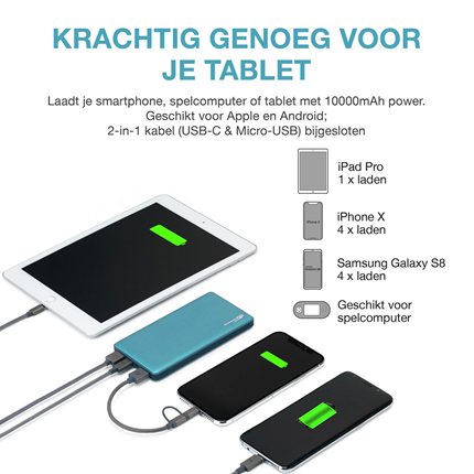 Afbeelding vergroten GP BATTERIES portable power bank M-serie 10000 mAh MP10MA teal