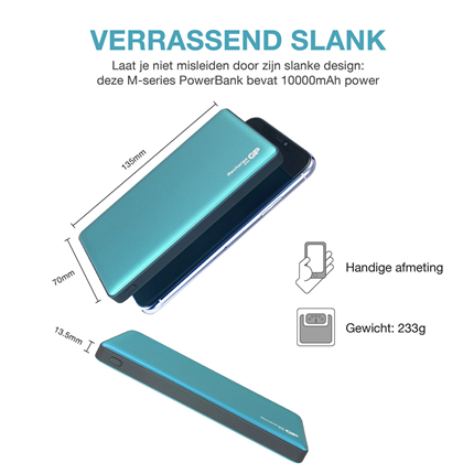 Afbeelding vergroten GP BATTERIES portable power bank M-serie 10000 mAh MP10MA teal