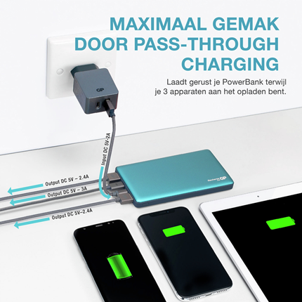 Afbeelding vergroten GP BATTERIES portable power bank M-serie 10000 mAh MP10MA teal