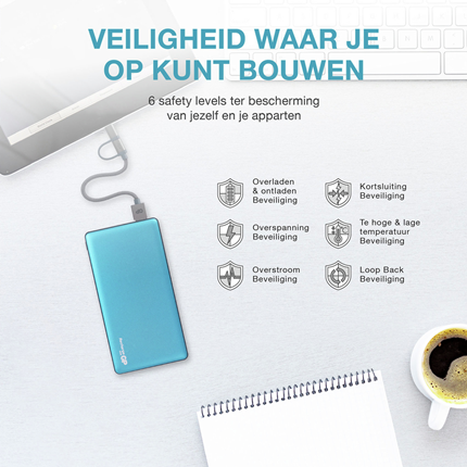 Afbeelding vergroten GP BATTERIES portable power bank M-serie 10000 mAh MP10MA teal