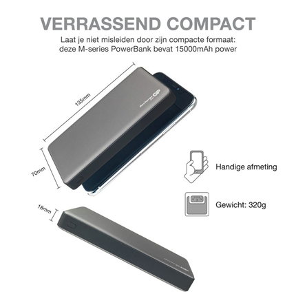 Afbeelding vergroten GP Portable Powerbank Grijs 15000mAh 2xUSB A 1xUSB