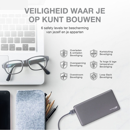 Afbeelding vergroten GP Portable Powerbank Grijs 15000mAh 2xUSB A 1xUSB