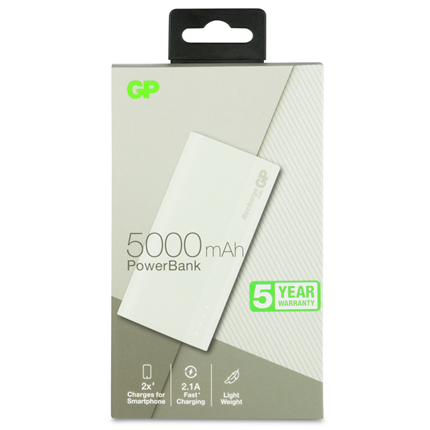 Afbeelding vergroten GP Portable Powerbank Beige 5000mAh 1x USB