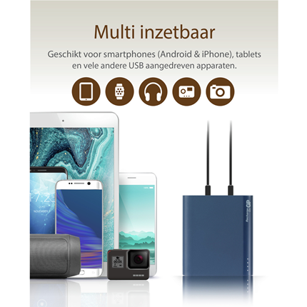 Afbeelding vergroten GP Portable Powerbank Blauw 10000mAh 2x USB