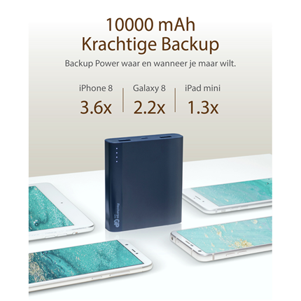 Afbeelding vergroten GP Portable Powerbank Blauw 10000mAh 2x USB