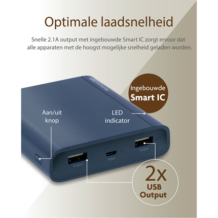 Afbeelding vergroten GP Portable Powerbank Blauw 10000mAh 2x USB