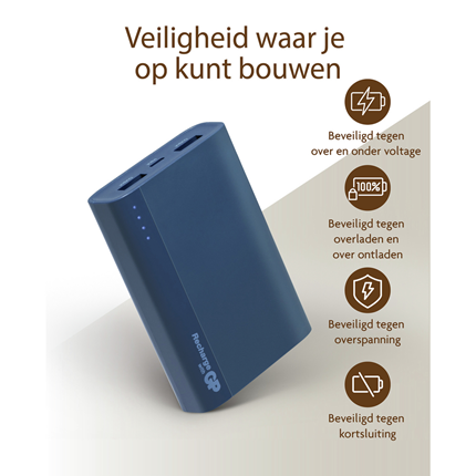 Afbeelding vergroten GP Portable Powerbank Blauw 10000mAh 2x USB