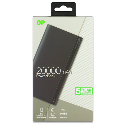 Afbeelding vergroten GP BATTERIES portable power bank B-serie 20000 mAh B20a zwart