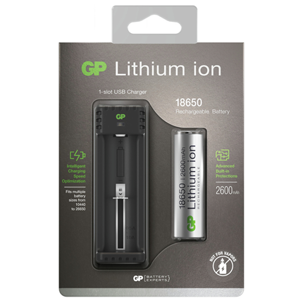 Afbeelding vergroten GP BATTERIES oplader Li-lon 18650 2600mAh L111