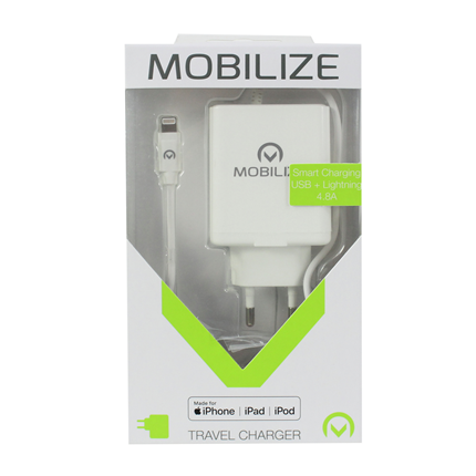 Afbeelding vergroten Mobilize Snellader USB + Lightning 1m Wit