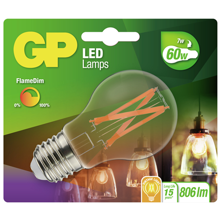 GP LED klassiek filament FD 7W E27 085430