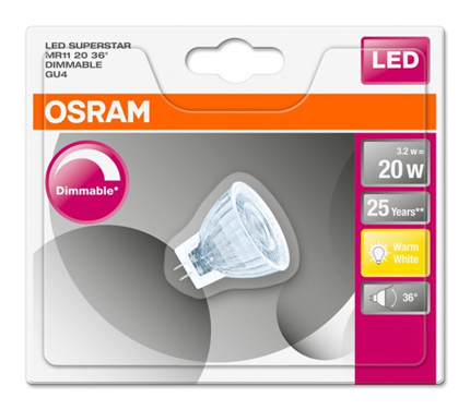 Afbeelding vergroten Osram ledlamp GU4 3,2W 12V MR11 dimbaar 4058075264021
