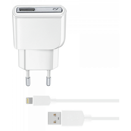 Afbeelding vergroten Cellular Line USB thuislader + lightning 1xUSB 2.1A wit