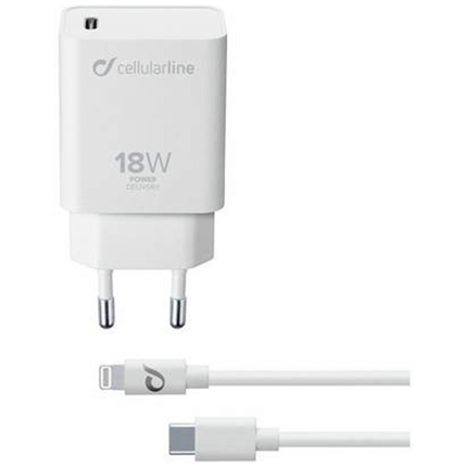 Afbeelding vergroten Cellular Line USB-C thuislader + lightning 1xUSB-C 3.6A wit