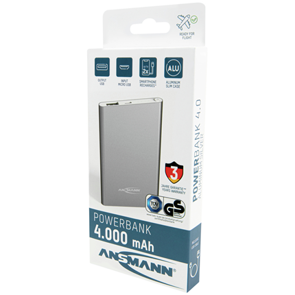 Afbeelding vergroten Ansmann Powerbank 4000mAh 1x USB Zilver
