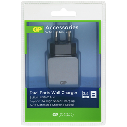 Afbeelding vergroten GP USB Thuislader WA51 1x USB-A + 1x USB-C