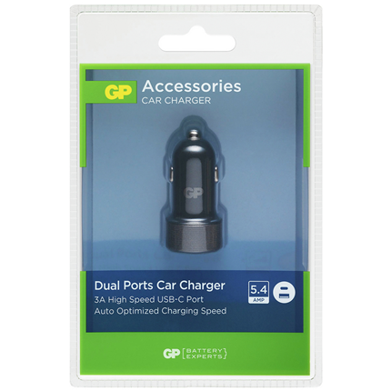 Afbeelding vergroten GP USB-C Auto Adapter CC51 Tweepoorts 1xUSB 2400mA + 1xUSB-C 3000mA