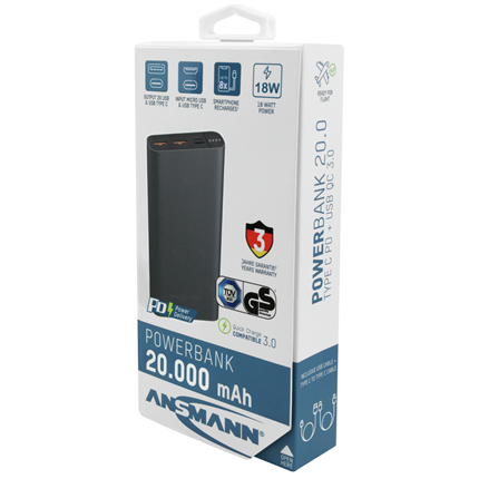 Afbeelding vergroten Ansmann Powerbankt 20000mAh