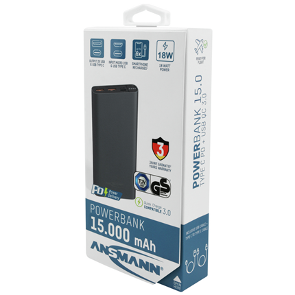 Afbeelding vergroten Ansmann Powerbank 15000mAh