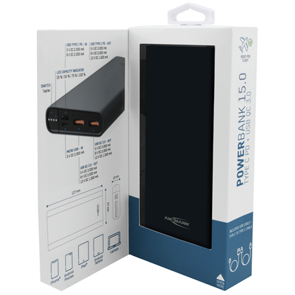 Afbeelding vergroten Ansmann Powerbank 15000mAh
