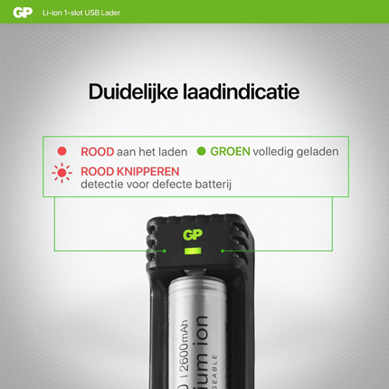 Afbeelding vergroten GP BATTERIES oplader Li-lon 18650 2600mAh L111