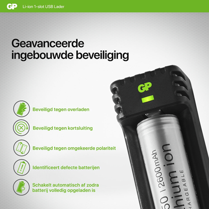 Afbeelding vergroten GP BATTERIES oplader Li-lon 18650 2600mAh L111