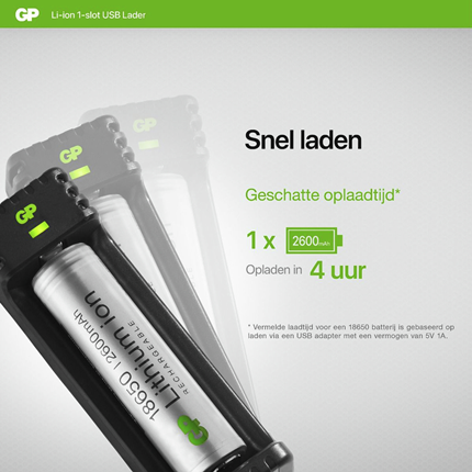 Afbeelding vergroten GP BATTERIES oplader Li-lon 18650 2600mAh L111