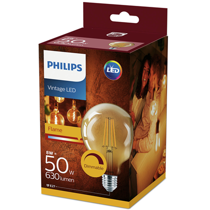 Afbeelding vergroten Philips Grote Bol E27 Flame 8W 630 Lm Dimbaar