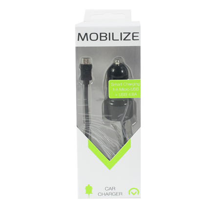 Afbeelding vergroten Mobilize Autolader 1 USB & 1 x Micro USB Uitgang + Snellader