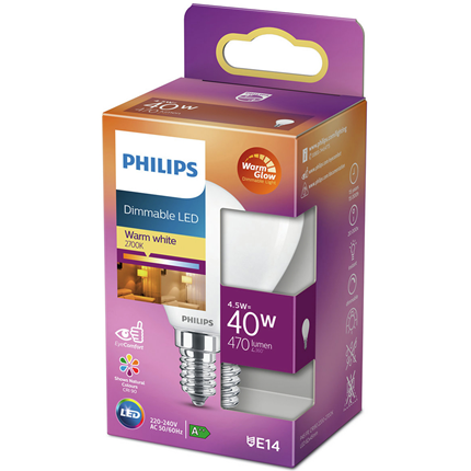 Afbeelding vergroten Philips LED Lamp E14 4,5W Kogel Dimbaar