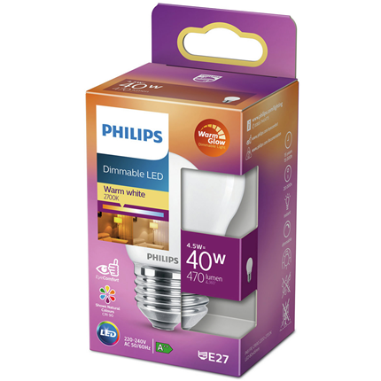 Afbeelding vergroten Philips LED Lamp E27 4,5W Kogel Dimbaar