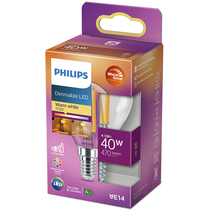 Afbeelding vergroten Philips LED Lamp E14 4,5W - Kogel dimbaar