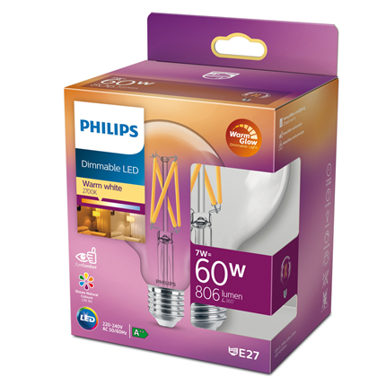 Afbeelding vergroten Philips LED Lamp E27 7W Grote Bol Dimbaar