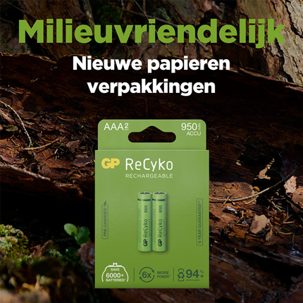 Afbeelding vergroten GP ReCyko AAA 950mAh 2 stuks Oplaadbare NiMH Batterij