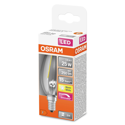 Afbeelding vergroten Osram ledlamp E14 2,8W 250Lm Classic B dimbaar
