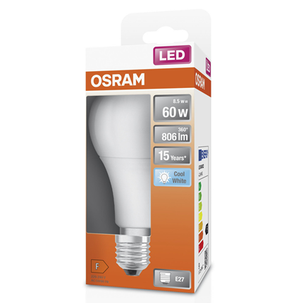 Afbeelding vergroten Osram ledlamp E27 8,5W 806Lm Classic A 4000K mat