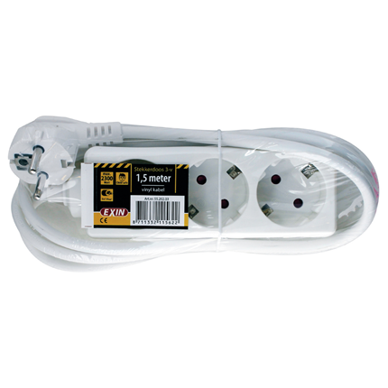 Afbeelding vergroten Exin Tafelcontactdoos 3-voudig +RA 1,5m Wit