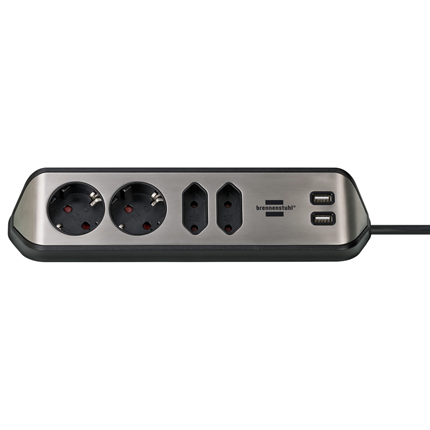 Afbeelding vergroten Brennenstuhl Hoek TCD 4-voudig +2x USB 2m Zwart