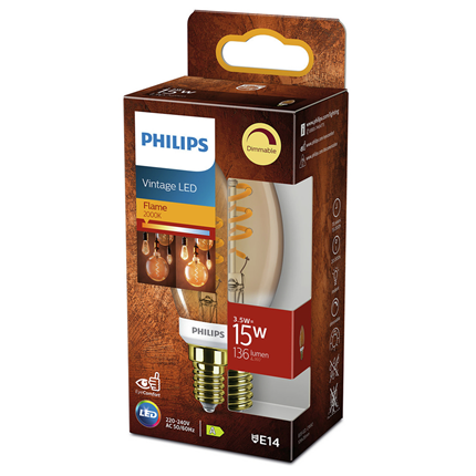 Afbeelding vergroten Philips Led Lamp E14 3,5 W 136 Lumen Vintage Kaars Flame