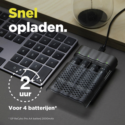 Afbeelding vergroten GP Recyko Pro Batterijlader USB P461 inc 4x AA 2000 mAh Pro