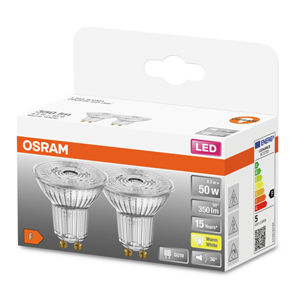 Afbeelding vergroten Osram ledlamp GU10 4,3W 36° 827 PAR16 promopack 3st