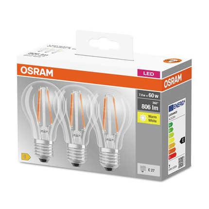 Afbeelding vergroten Osram ledlamp E27 7W Classic A retrofit helder 3st