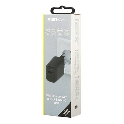 Afbeelding vergroten MustHavz USB Thuislader 20W + Power Delivery Zwart
