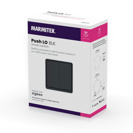 Afbeelding vergroten Marmitek Smart Me Push Lo zwart Zigbee dubbele wandschakelaar